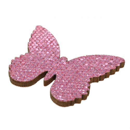 Artículo Decoración para controlar Butterfly Pink-Glitter 5/4 / 3cm 24 piezas