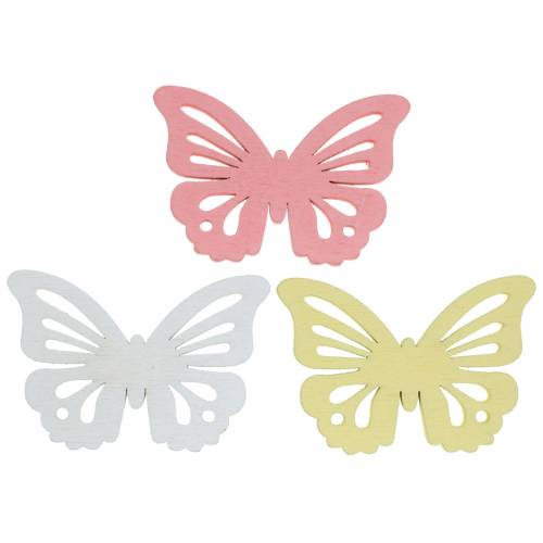 Floristik24 Mariposa dispersa blanco, amarillo, rosa madera surtida 5cm 40p