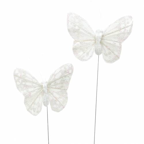 Floristik24 Mariposa de plumas con alambre blanco, purpurina 5cm 24pcs