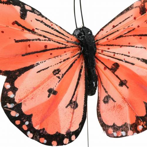 Floristik24 Pluma mariposa con alambre color salmón y morado 10cm 12p