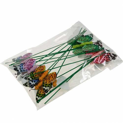 Artículo Mariposa decorativa en un palo flor tapón decoración de primavera 16 piezas