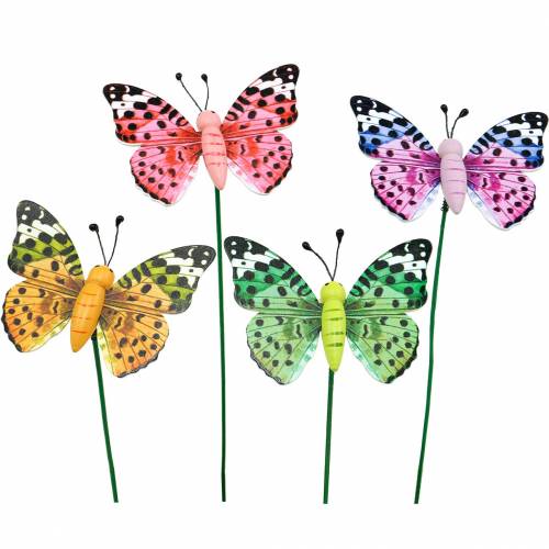 Artículo Mariposa decorativa en un palo Tapón de flores Decoración de primavera 16 piezas