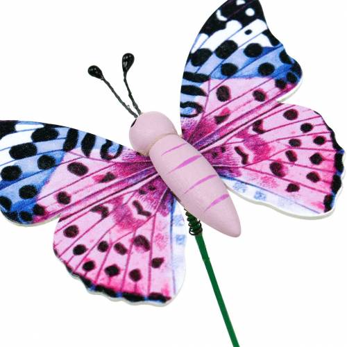 Artículo Mariposa decorativa en un palo flor tapón decoración de primavera 16 piezas
