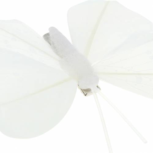 Artículo Pluma mariposa en clip blanco 7-8cm 8pcs