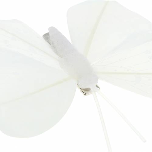 Floristik24 Mariposa de plumas con clip blanco 7-8cm 8 piezas