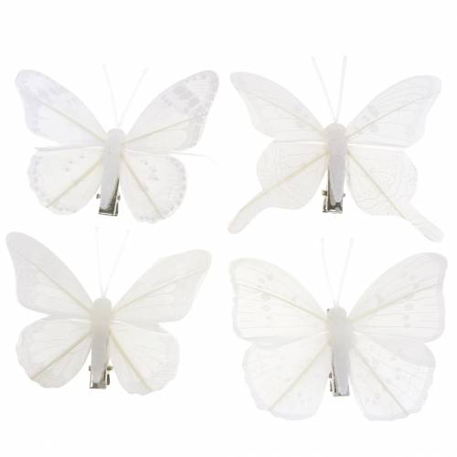 Floristik24 Mariposa de plumas con clip blanco 7-8cm 8 piezas