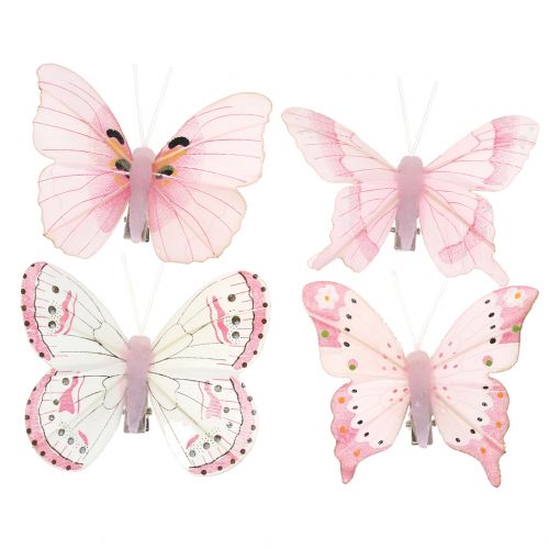 Mariposa en el clip Rosa 8cm 8pcs