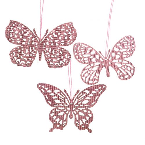 Floristik24 Percha decorativa mariposa purpurina rosa 8cm 12uds