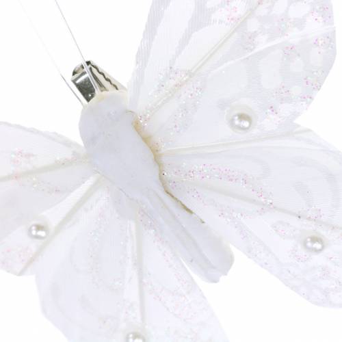 Artículo Pluma mariposa en clip blanco 10 cm 12 uds.