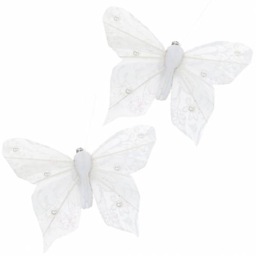 Artículo Pluma mariposa en clip blanco 10 cm 12 uds.