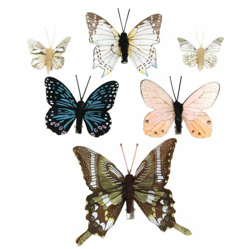 Floristik24 Deco mariposa con clip de metal naturaleza surtido H4.9cm/5.8cm/7.4cm 6pcs