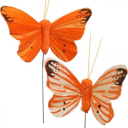 Floristik24 Mariposas decorativas, tapones de flores, mariposas de primavera en alambre amarillo, naranja 4×6,5 cm 12 piezas