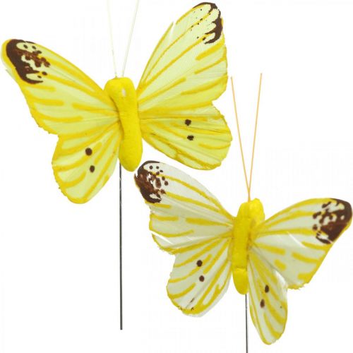 Artículo Mariposas decorativas, tapones de flores, mariposas de primavera en alambre amarillo, naranja 4×6,5 cm 12 piezas