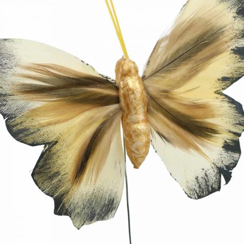 Artículo Deco mariposa, decoración de primavera, polilla en alambre marrón, amarillo, blanco 6×9cm 12uds