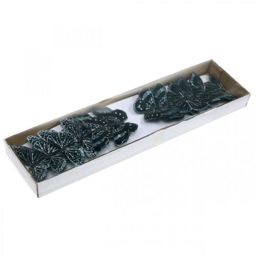 Floristik24 Mariposas de plumas en blanco y negro, mariposas en alambre, polillas artificiales 5,5 × 9 cm 12 piezas