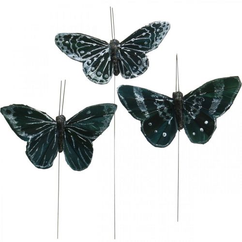 Floristik24 Mariposas de plumas en blanco y negro, mariposas en alambre, polillas artificiales 5,5 × 9 cm 12 piezas