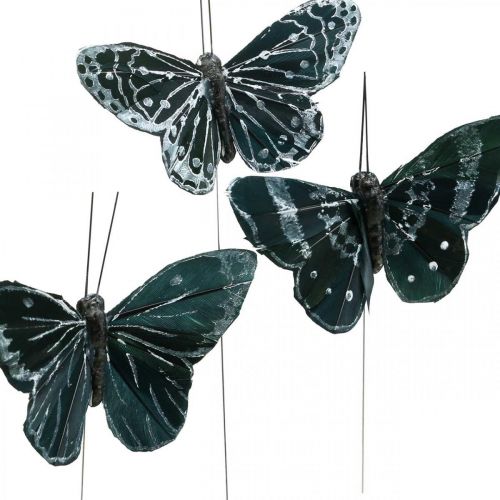 Floristik24 Mariposas de plumas en blanco y negro, mariposas en alambre, polillas artificiales 5,5 × 9 cm 12 piezas