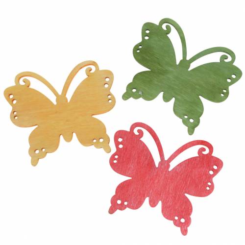 Floristik24 Decoración dispersa mariposa madera naranja, amarillo, verde 4cm 72 piezas