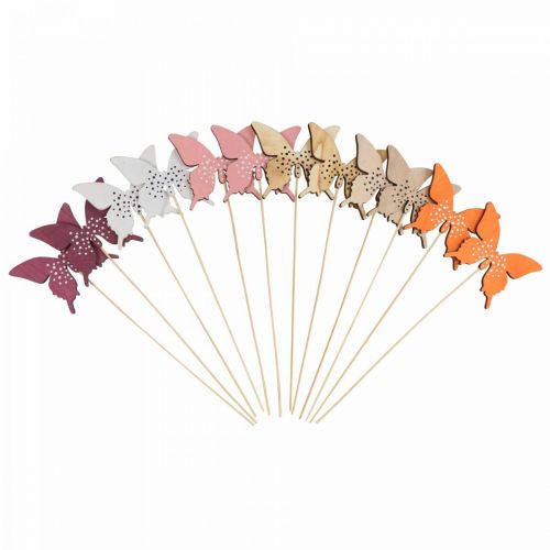 Artículo Tapón de flores de madera mariposa de colores 9cm/29cm 12pcs