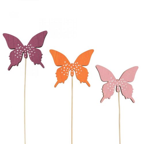 Artículo Tapón de flores de madera mariposa de colores 9cm/29cm 12pcs