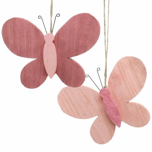 Floristik24 Mariposa para colgar madera rosa 13cm x 22cm 2uds