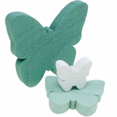 Artículo Mariposas para esparcir decoración de madera verde, menta y blanca 29 piezas