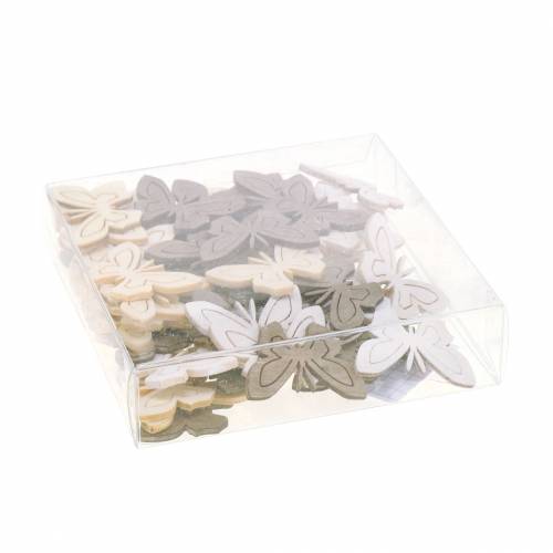Floristik24 Mariposa Madera Blanco, Crema, Marrón Surtido 4cm 72 uds Decoración de mesa Primavera