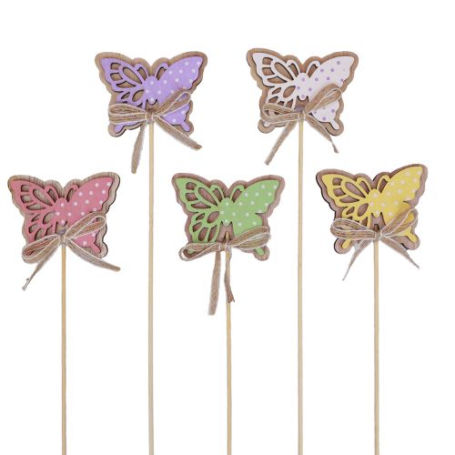 Artículo Decoración primaveral tapones florales mariposas de madera 6cm 10uds