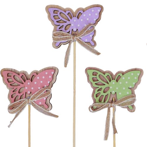 Artículo Decoración primaveral tapones florales mariposas de madera 6cm 10uds