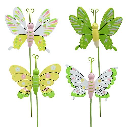 Floristik24 Mariposa sobre palo madera multicolor 7.5cm L25cm 12pcs