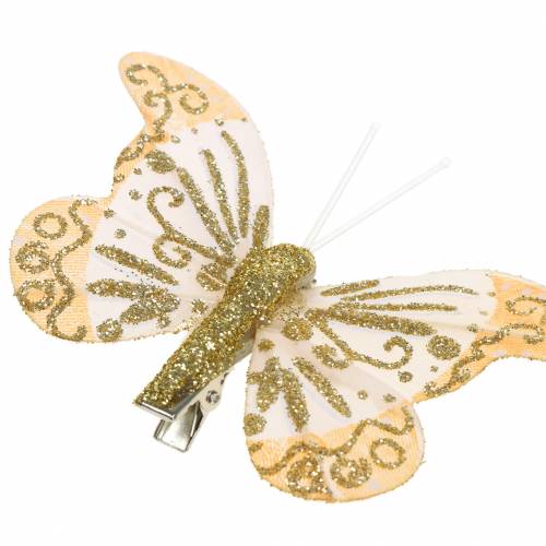 Artículo Mariposa de plumas en clip oro brillo 10 piezas
