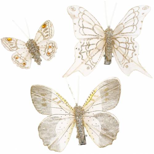 Floristik24 Pluma mariposa en clip champagne glitter 10pcs