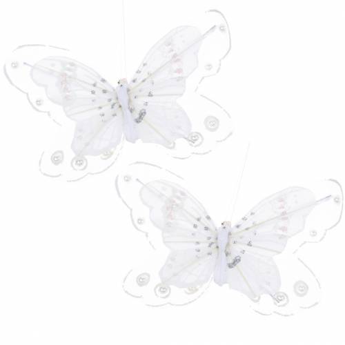 Floristik24 Mariposa de plumas en clip blanco 10cm 12 p