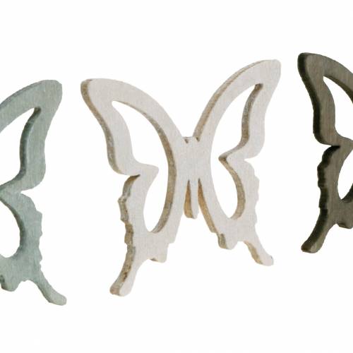 Artículo Mariposa 4cm decoración dispersa madera marrón/gris claro/blanco 72 piezas