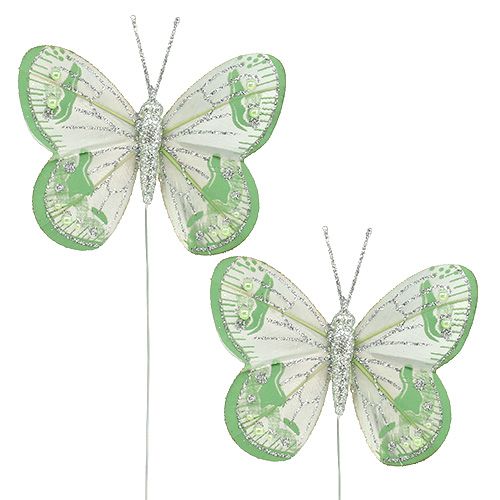 Floristik24 Mariposas 7,5cm verde, gris con mica 4 piezas
