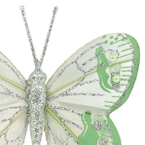 Artículo Mariposas 7,5cm verde, gris con mica 4 piezas
