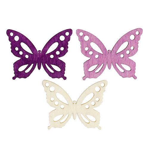 Mariposas de madera 4cm violeta, blanco 72 piezas