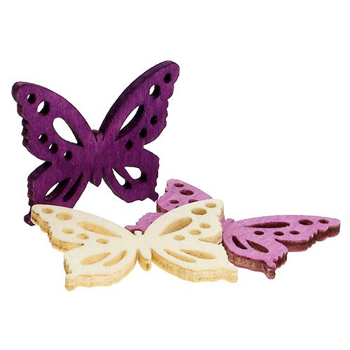 Floristik24 Mariposas de madera 4cm violeta, blanco 72 piezas