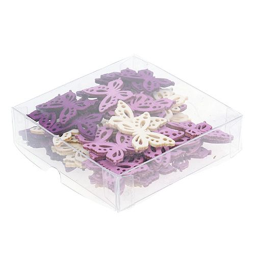 Floristik24 Mariposas de madera 4cm violeta, blanco 72 piezas