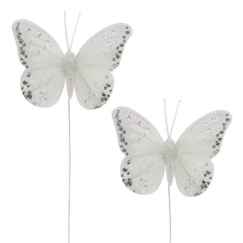 Floristik24 Mariposas blancas 8cm con mica 6pcs