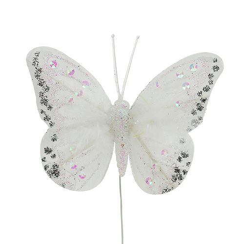 Floristik24 Mariposas blancas 8cm con mica 6pcs
