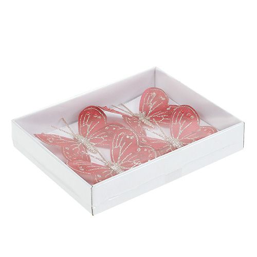 Floristik24 Mariposas 7cm rojo, mica 4 piezas