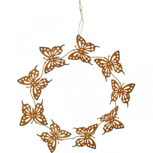 Floristik24 Decoración de mariposas, decoración primaveral para colgar, aro corona, pátina Ø30cm 2ud