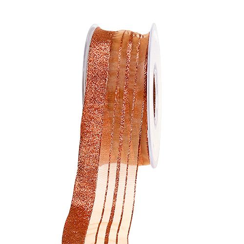 Floristik24 Cordón decorativo con rayas de lurex cobre 40mm 20m