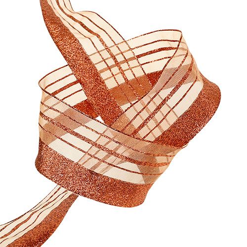 Floristik24 Cordón decorativo con rayas de lurex cobre 40mm 20m