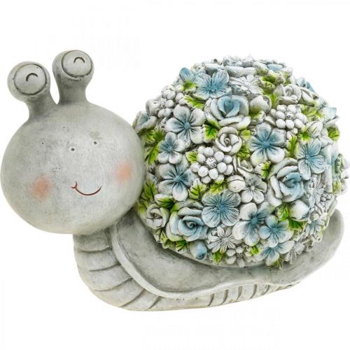 Floristik24 Flor Animal Caracol con flores Decoración de primavera Decoración de jardín Gris/Azul/Verde H13.5cm L19cm