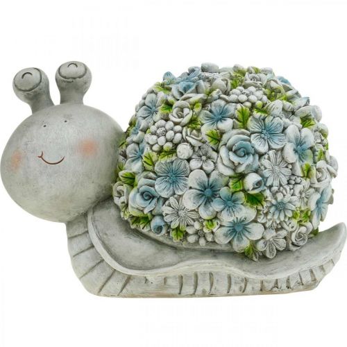 Floristik24 Flor Animal Caracol con flores Decoración de primavera Decoración de jardín Gris/Azul/Verde H13.5cm L19cm