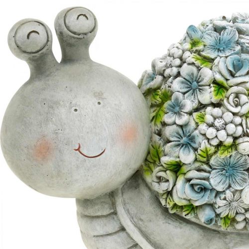 Floristik24 Flor Animal Caracol con flores Decoración de primavera Decoración de jardín Gris/Azul/Verde H13.5cm L19cm