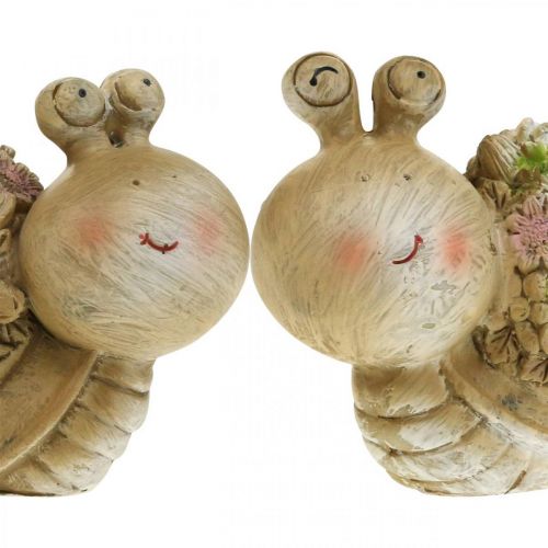 Floristik24 Caracol con flores decoración de verano jardín caracoles marrón/rosa/verde 9,5 cm juego de 2