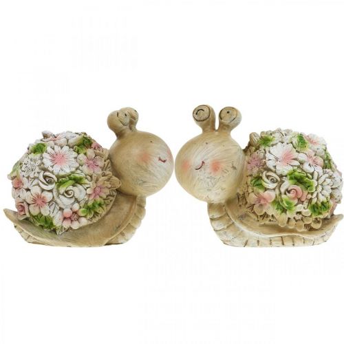 Floristik24 Caracol con flores decoración de verano jardín caracoles marrón/rosa/verde 9,5 cm juego de 2